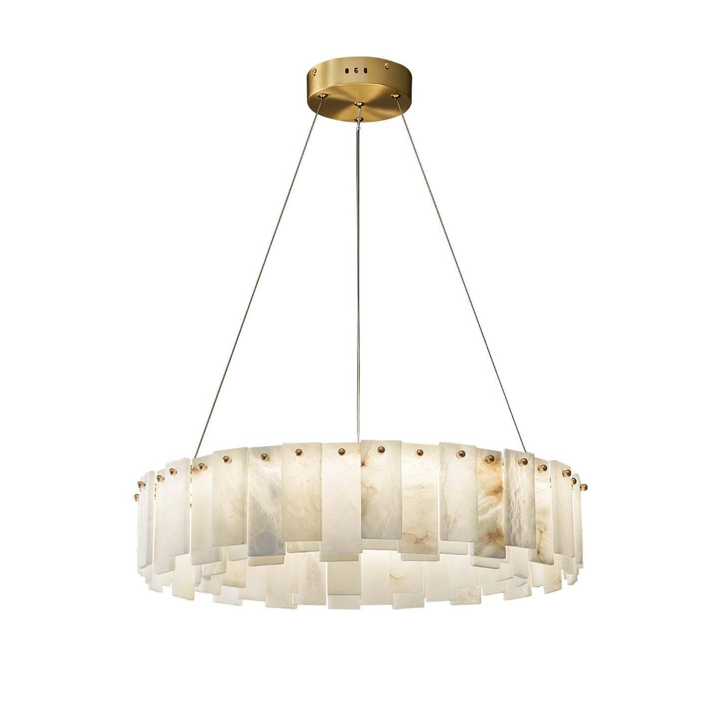 Celestial Alabaster Round Brass & White Chandelier – Heavenly Glow