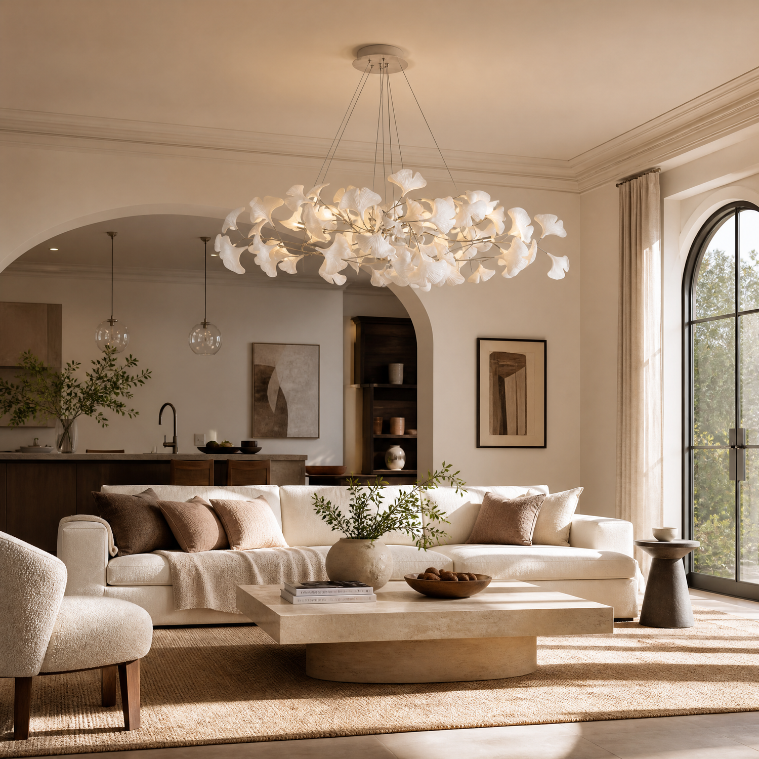 Ceramic-Ginkgo Leaf Pendant Light 1200 6-Light - Gold