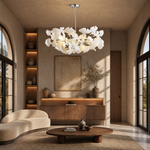 Ceramic-Ginkgo Leaf Pendant Light 1200 6-Light - Silver
