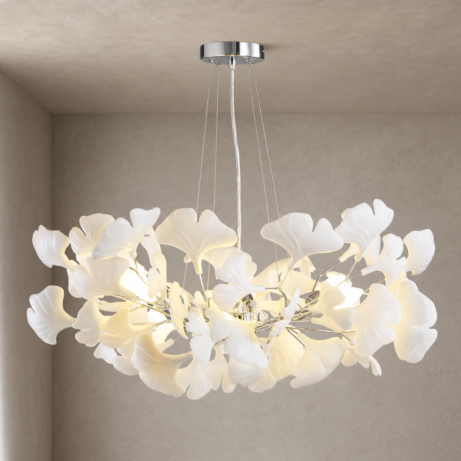 Ceramic-Ginkgo Leaf Pendant Light 1200 6-Light - Silver