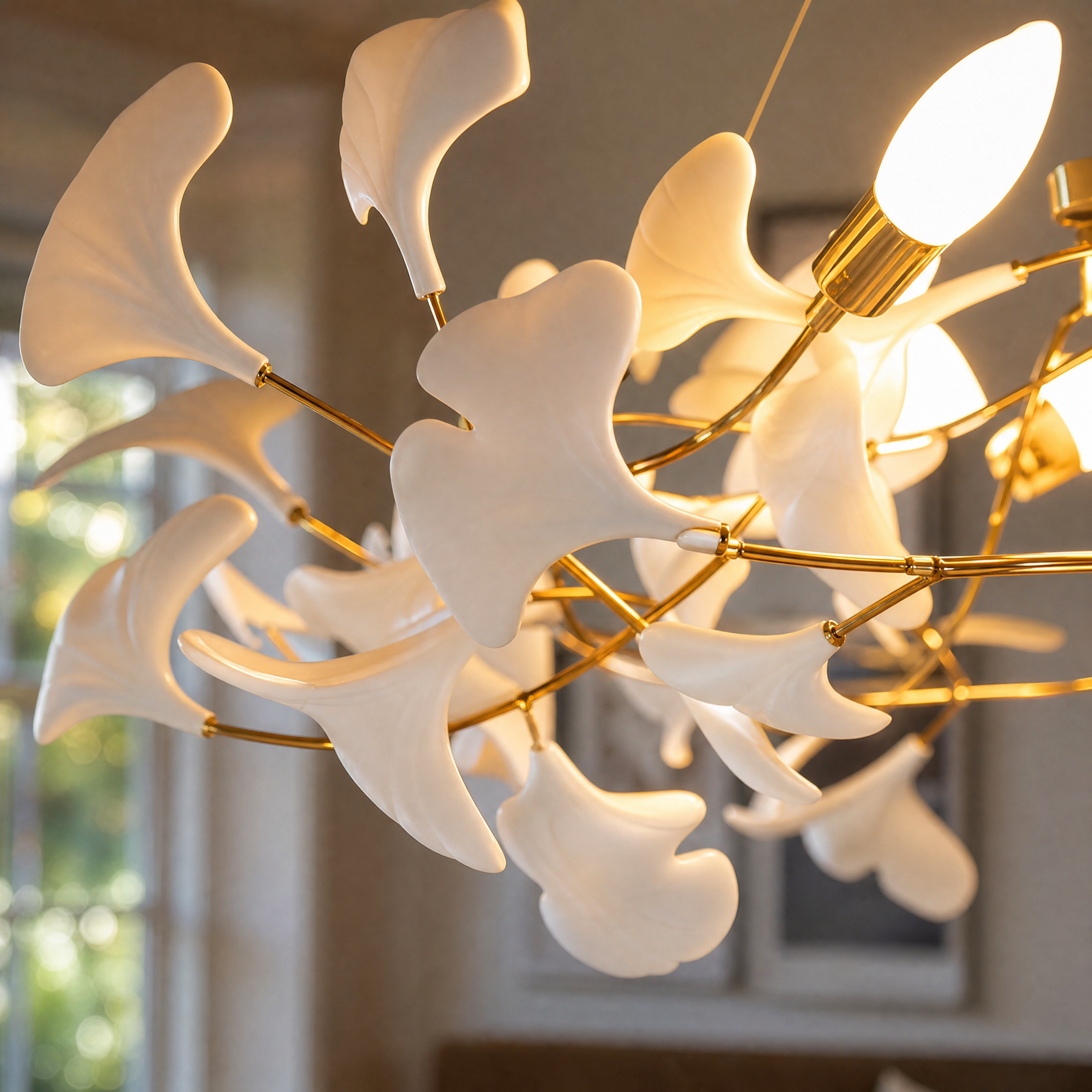 Ceramic Ginkgo Leaf - Pendant Light 1200 - Gold