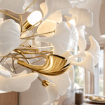 Ceramic Ginkgo Leaf - Pendant Light 1200 - Silver