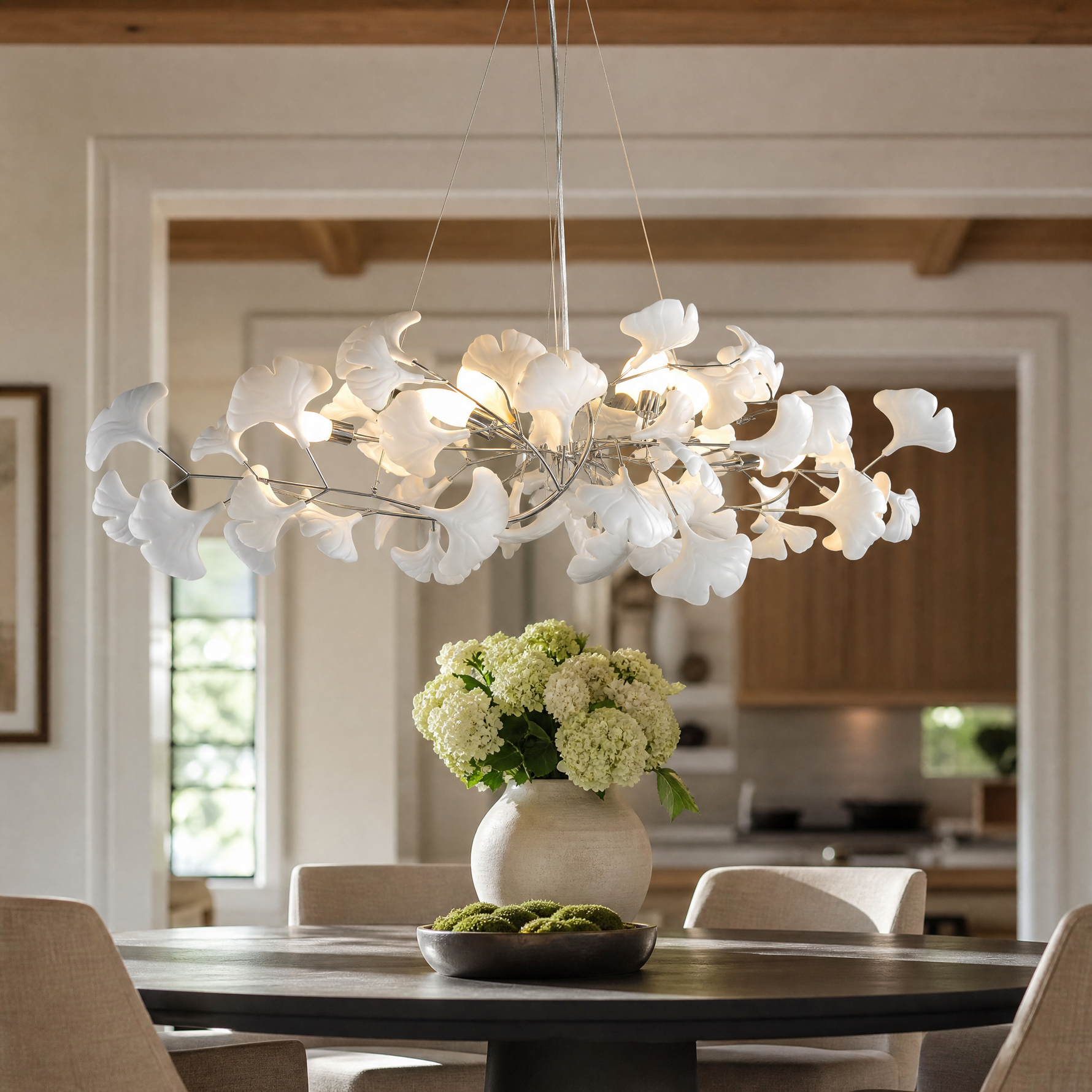 Ceramic Ginkgo Leaf - Pendant Light 1200 - Silver