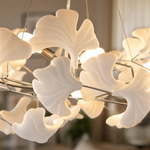 Ceramic Ginkgo Leaf - Pendant Light 1200 - Silver