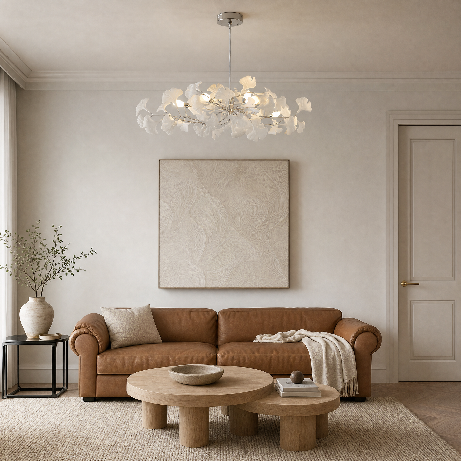Ceramic Ginkgo Leaf - Pendant Light 1200 - Silver