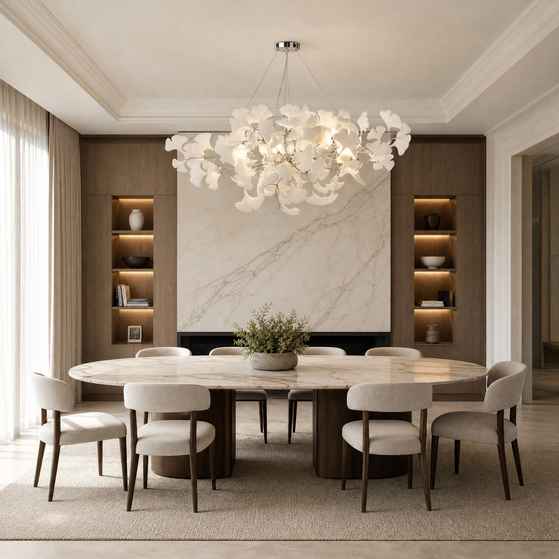 Ceramic-Ginkgo Leaf Pendant Light 1500 10-Light - Gold
