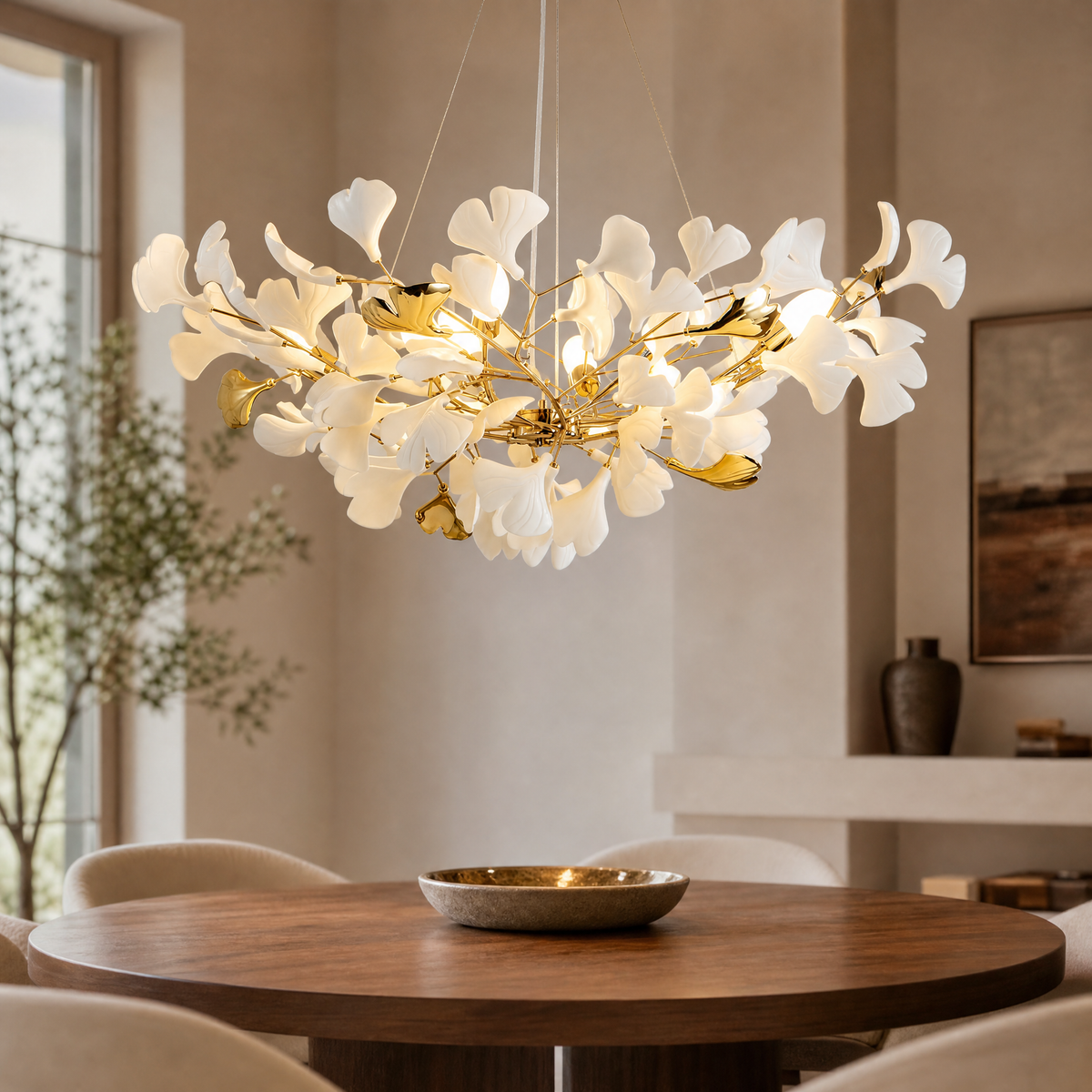 Ceramic Ginkgo Leaf - Pendant Light 1500 - Gold