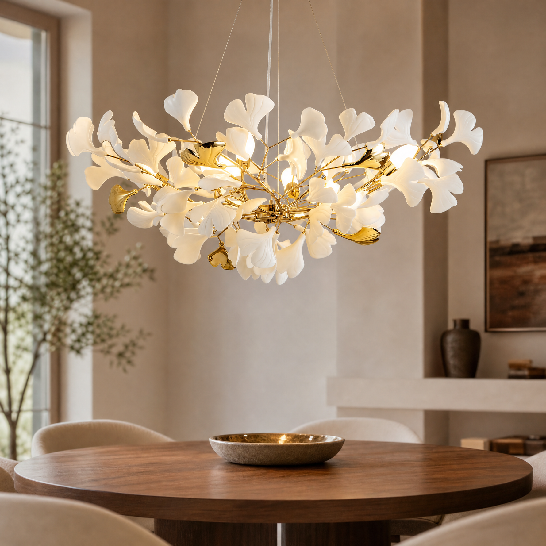 Ceramic Ginkgo Leaf - Pendant Light 1500 - Gold