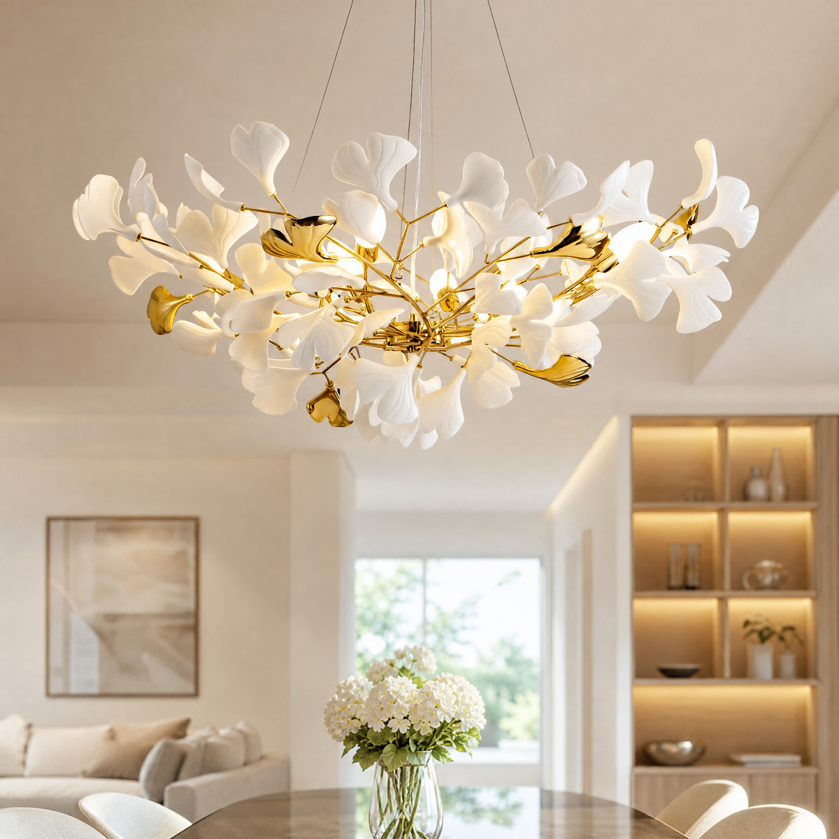 Ceramic Ginkgo Leaf - Pendant Light 1500 - Gold