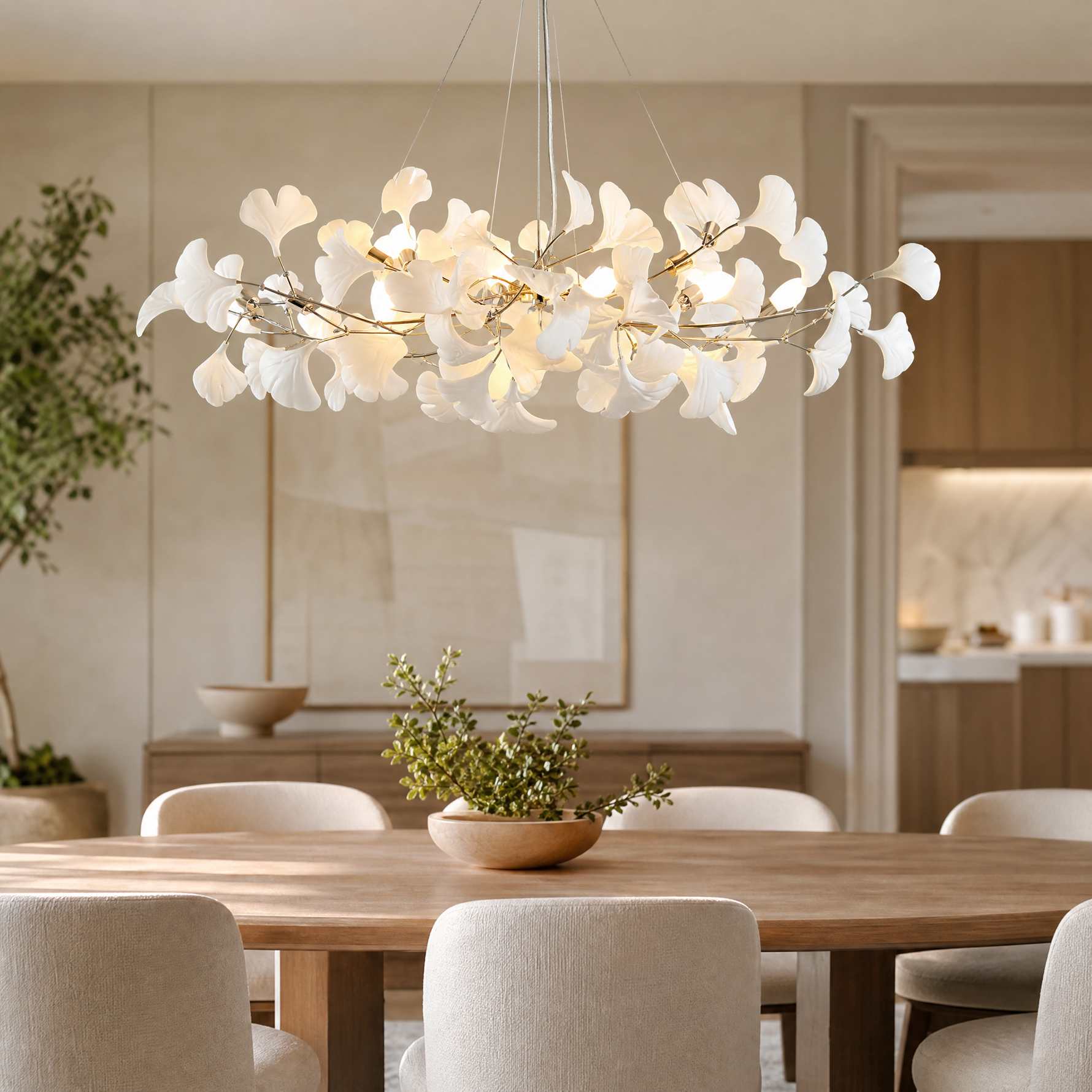 Ceramic Ginkgo Leaf - Round Hanging 1000 - Gold
