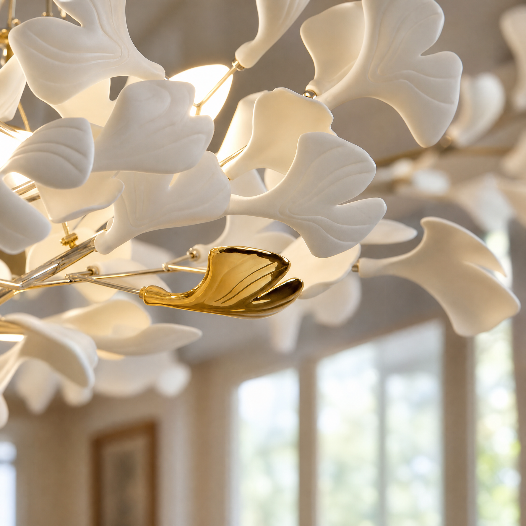 Ceramic Ginkgo Leaf - Round Hanging 1000 - Silver