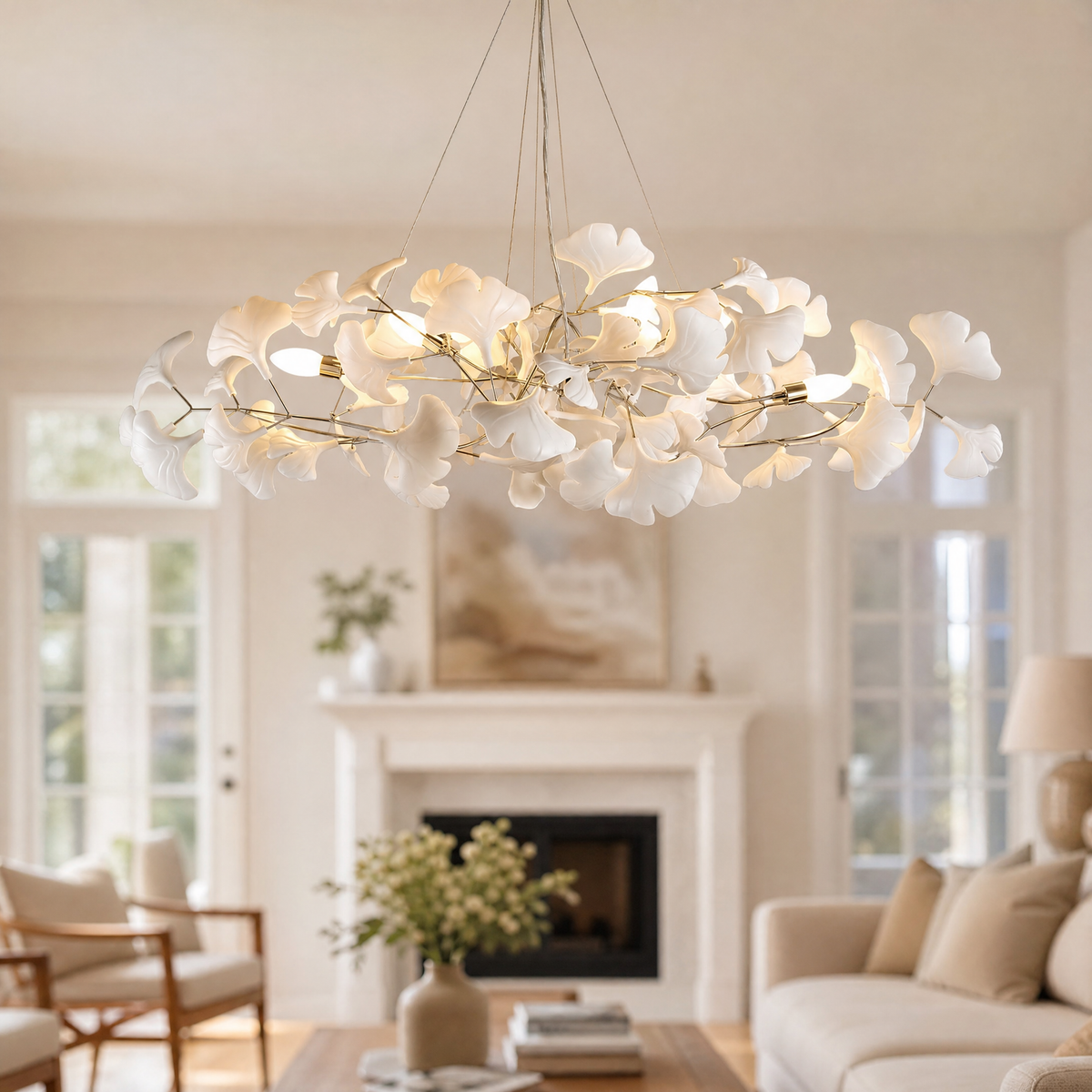 Ceramic Ginkgo Leaf - Round Hanging 1000 - Silver