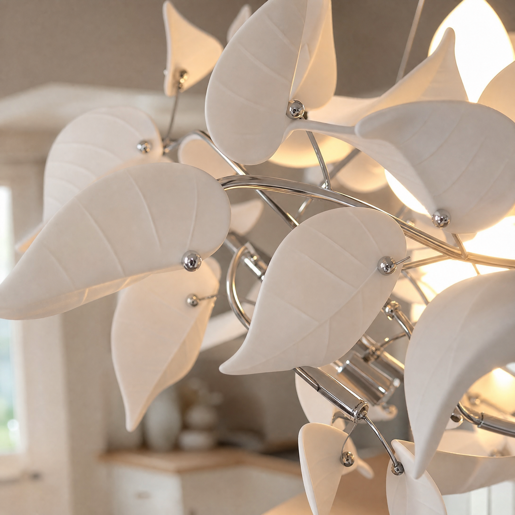 Ceramic Heart Leaf Linear Dining Pendant L1200 - Chrome