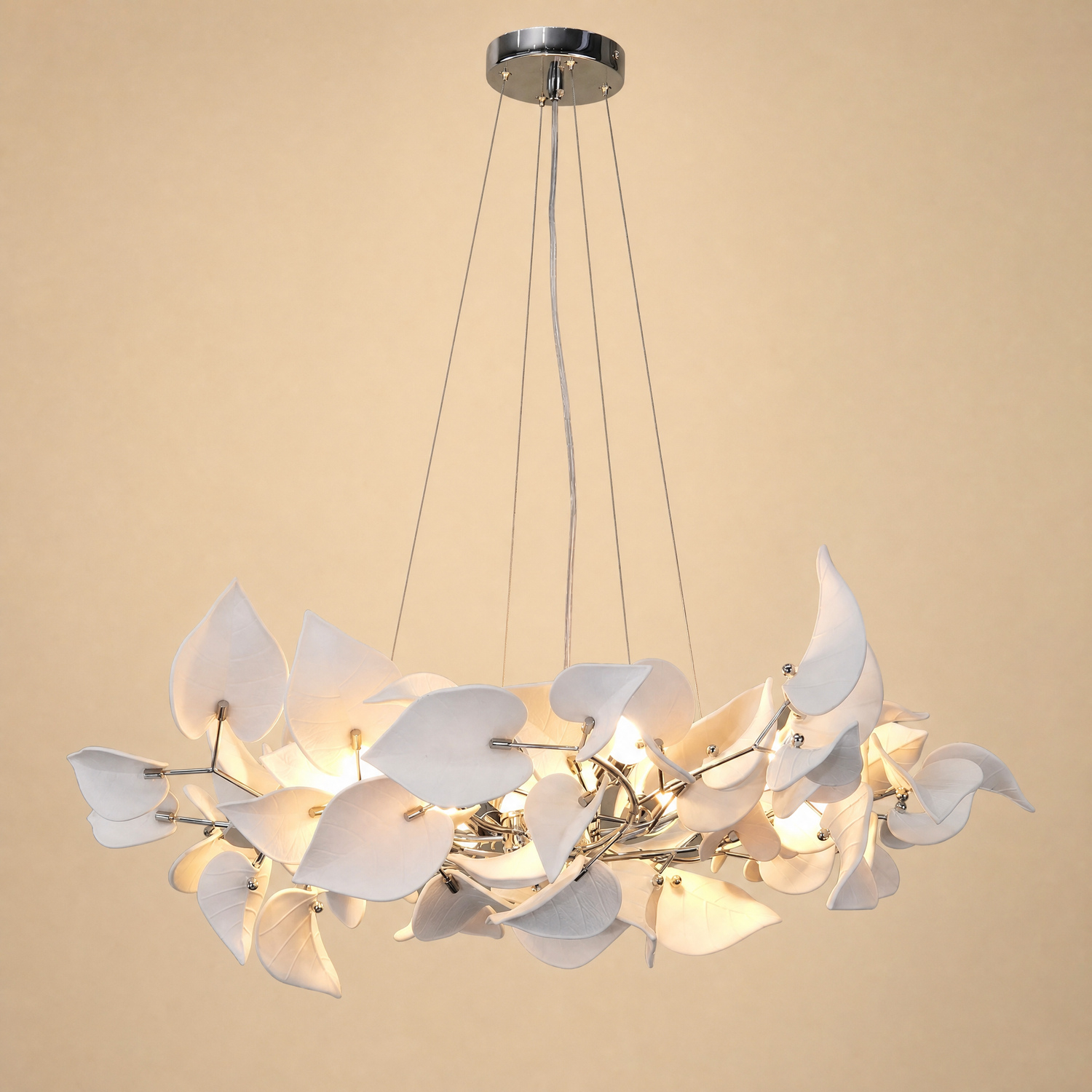 Ceramic Heart-shaped Blade L1200 Pendant Light - Chrome 6-Light Sources