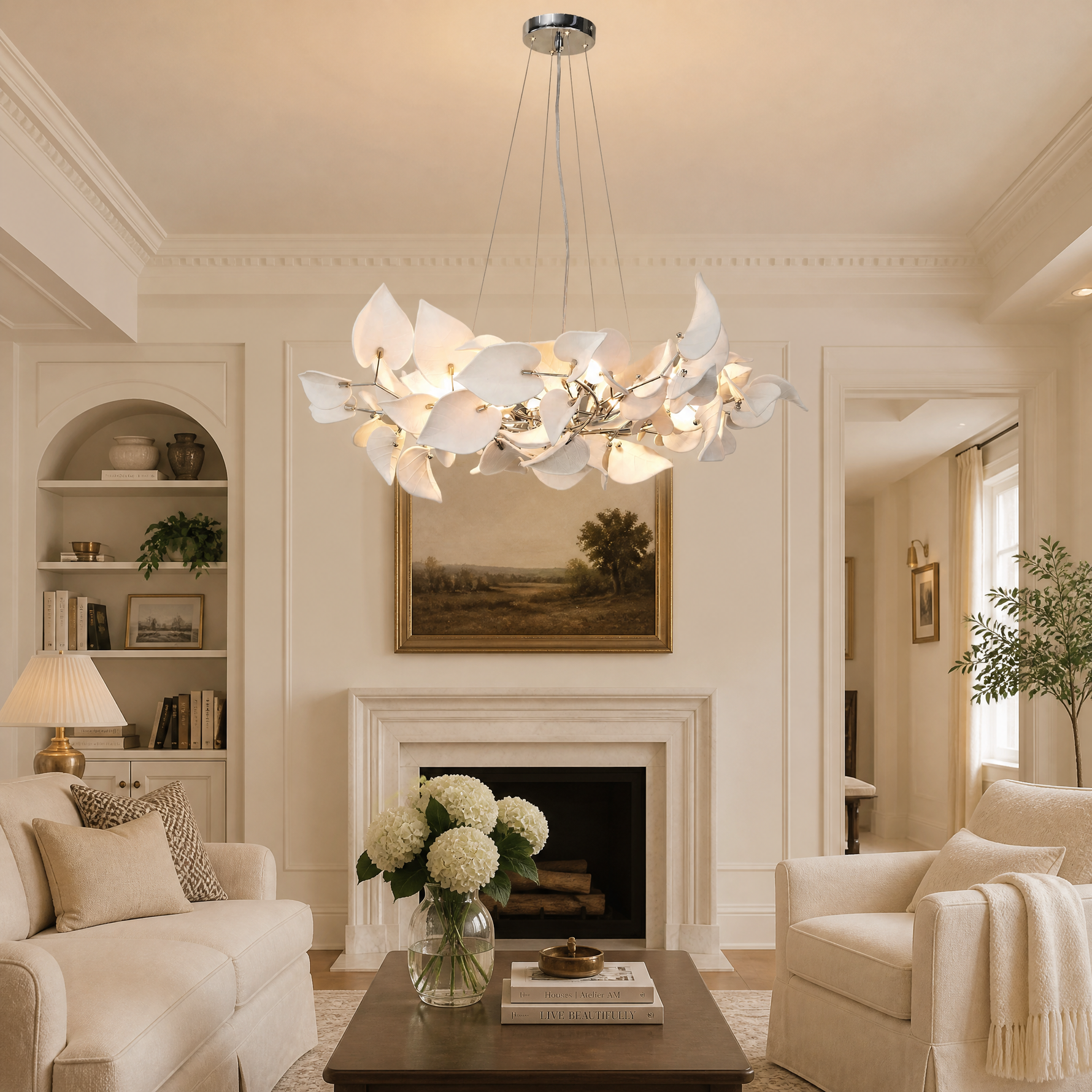 Ceramic Heart-shaped Blade L1200 Pendant Light - Chrome 6-Light Sources