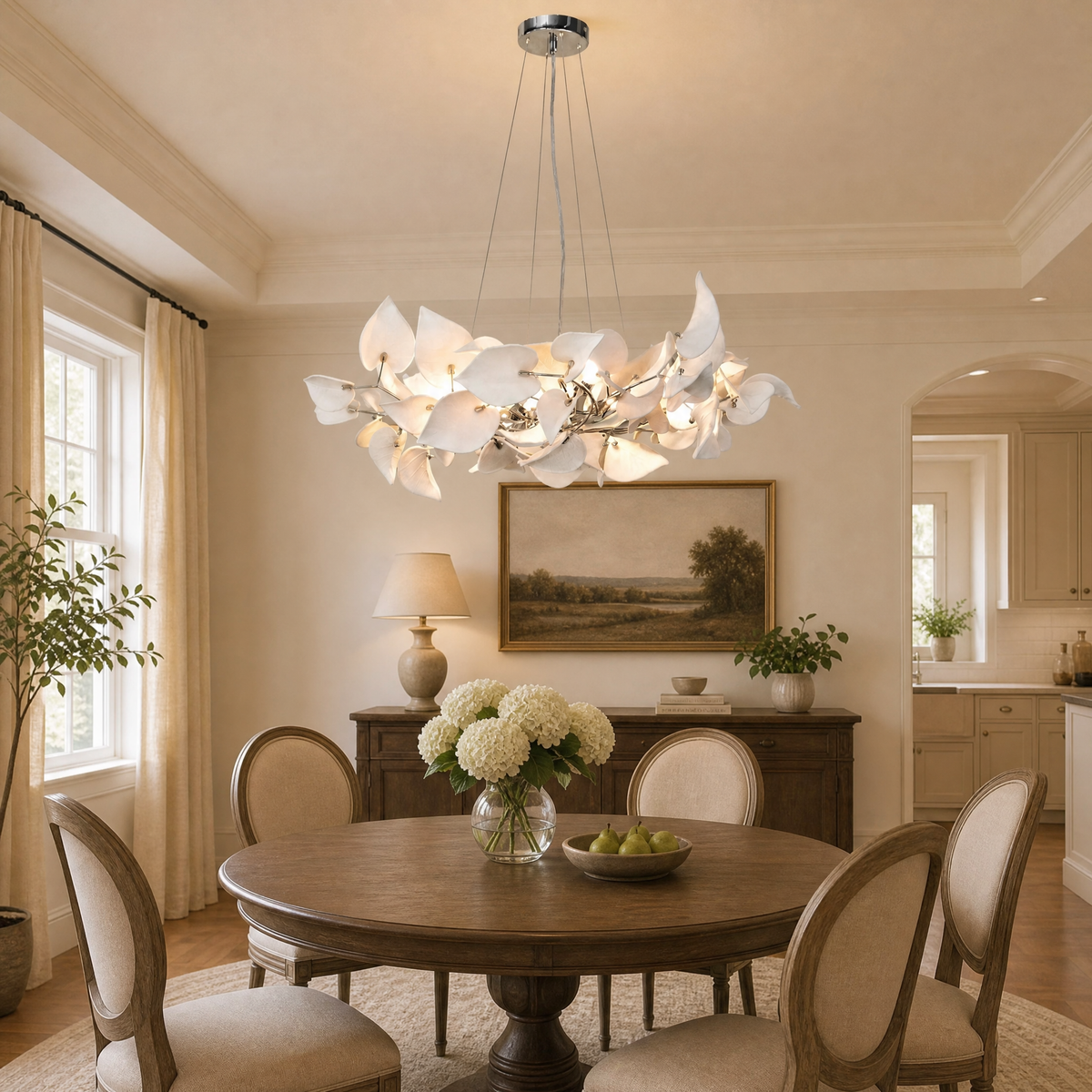 Ceramic Heart-shaped Blade L1200 Pendant Light - Chrome 6-Light Sources