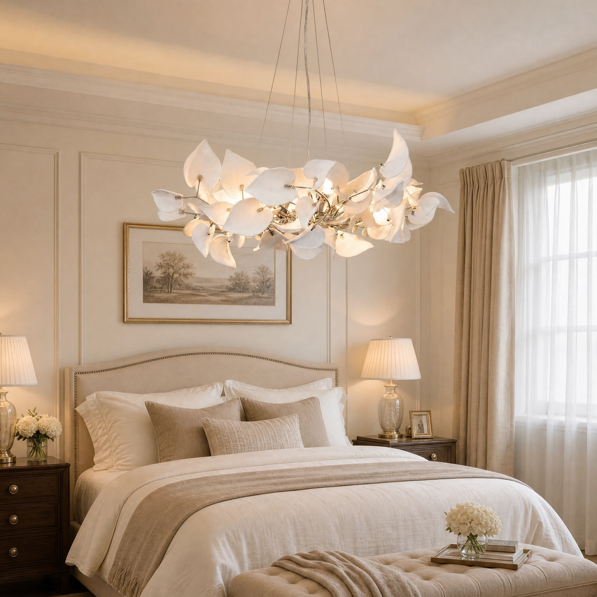 Ceramic Heart-shaped Blade L1200 Pendant Light - Chrome 6-Light Sources
