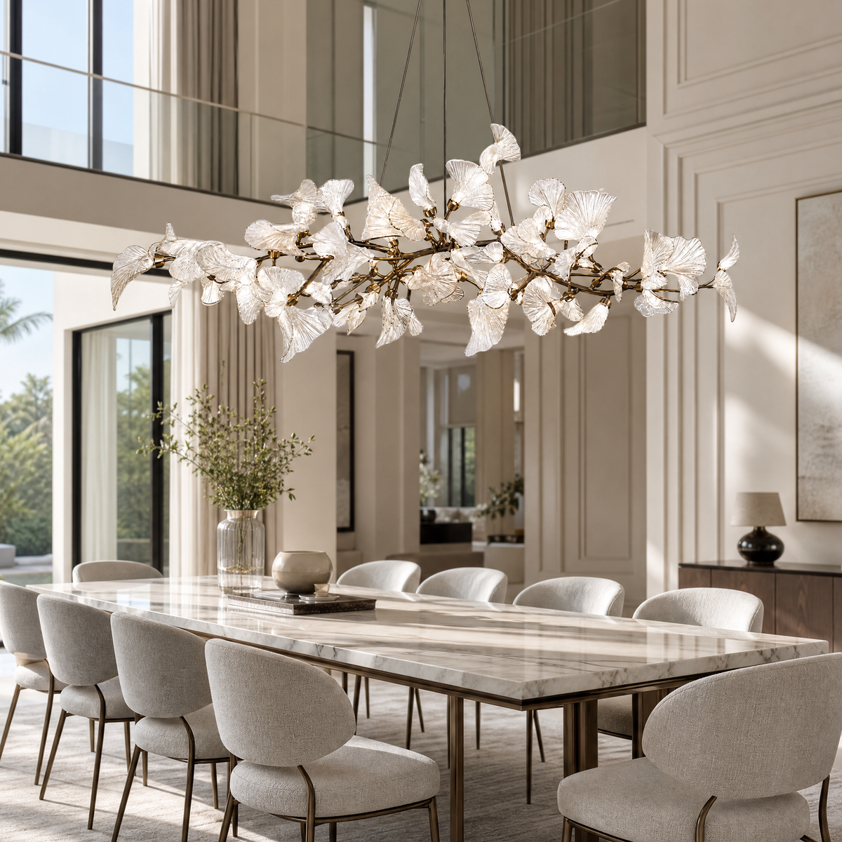 Ceramic Heart-shaped Blade L1500 Pendant Light - Chrome Color 12-Light Sources