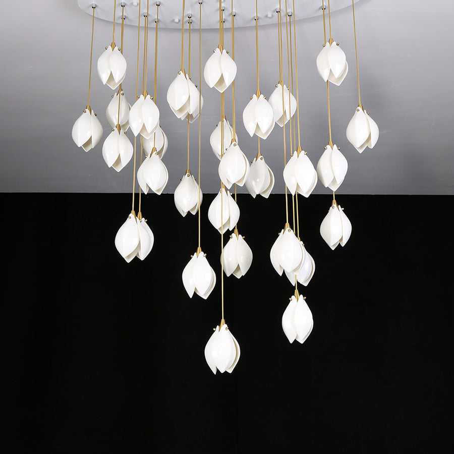 Celeste Flora Ceramic Flower Pendant Light with Brass & White Finish