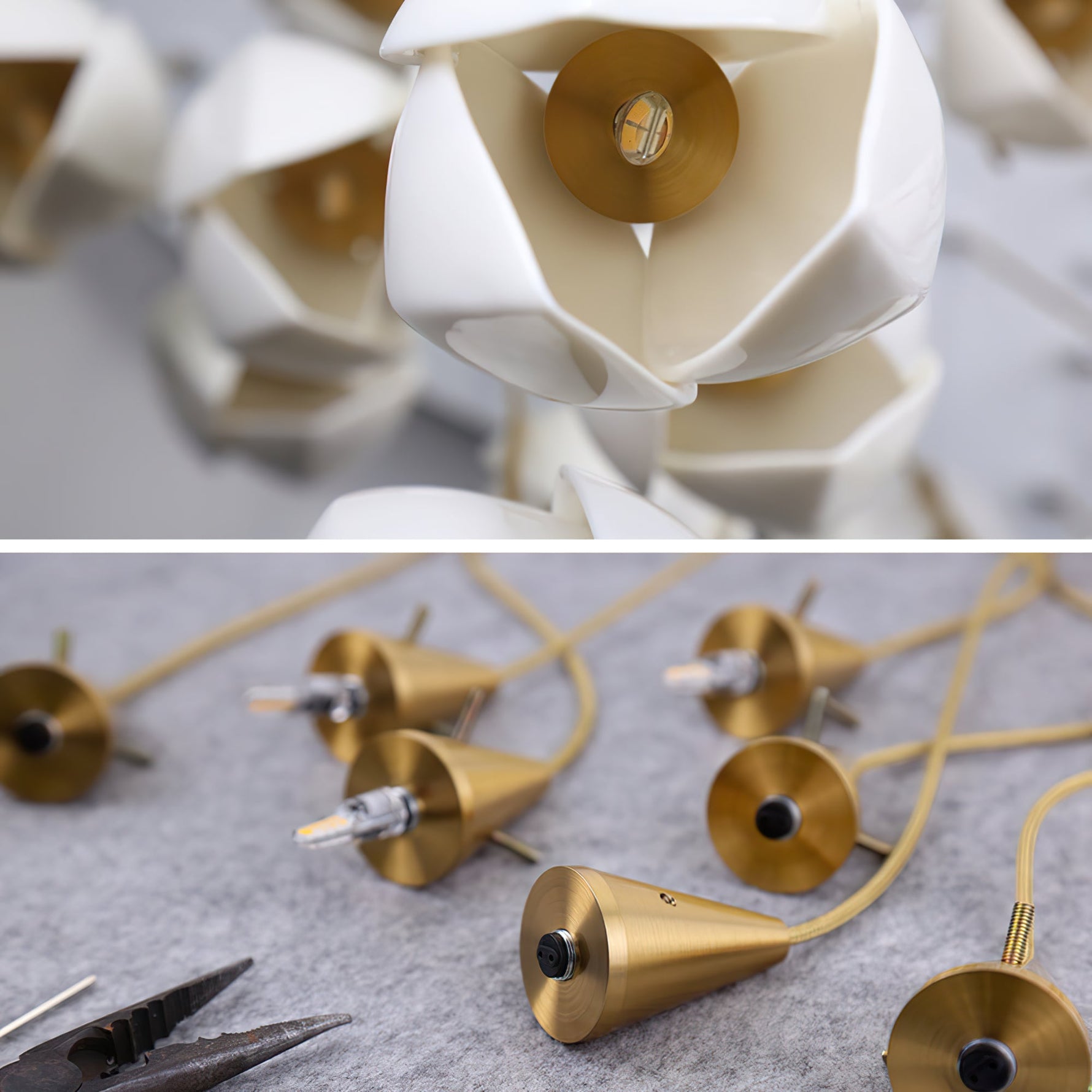 Celeste Flora Ceramic Flower Pendant Light with Brass & White Finish