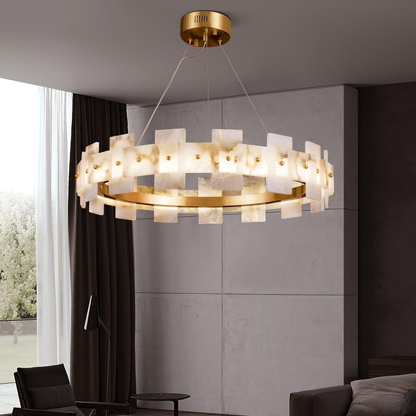 Vakkerlight Alabaster Halo Brass & White LED Chandelier