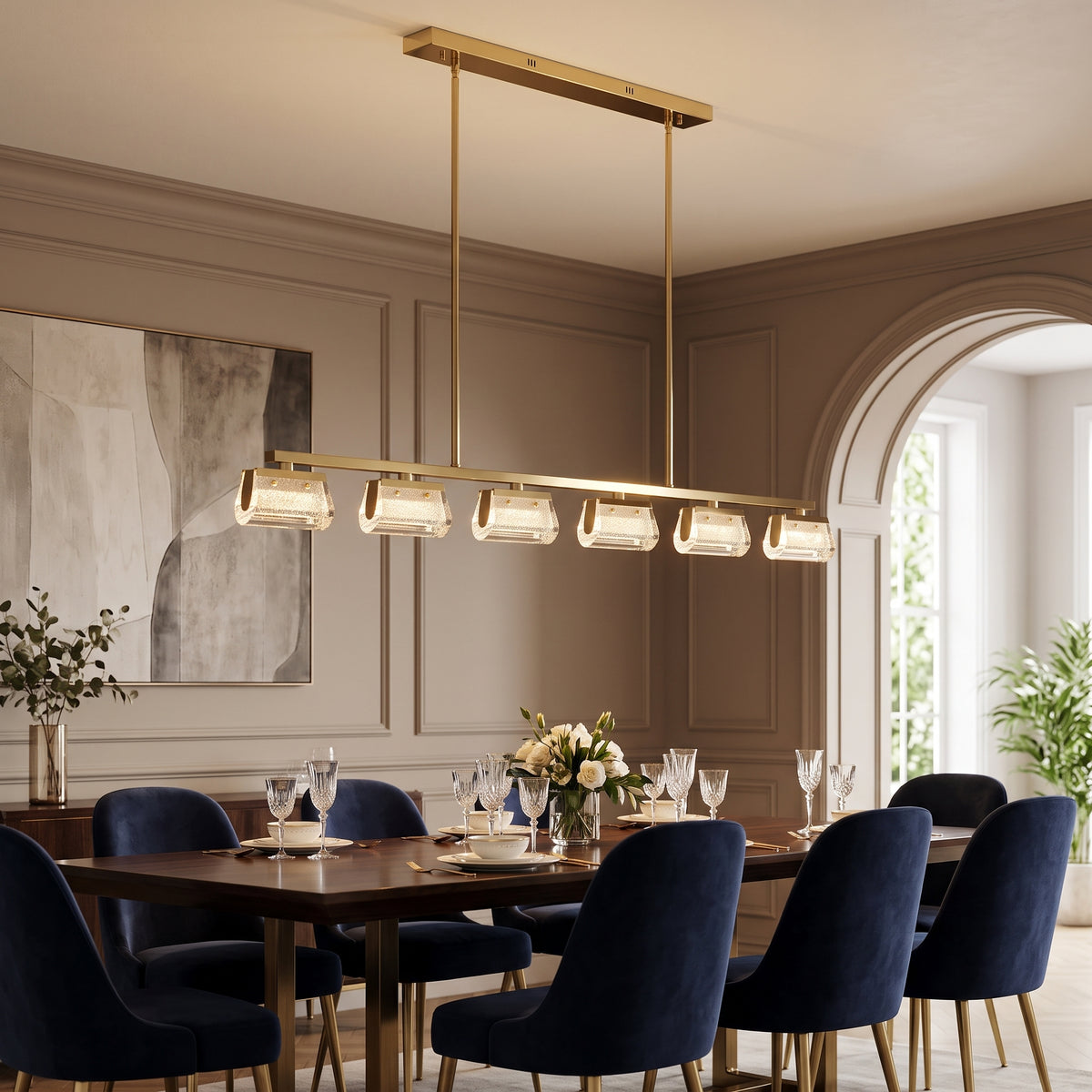 Modern Pendant Light Linear Light Gold Metal K5 Crystal for Dining Room Kitchen