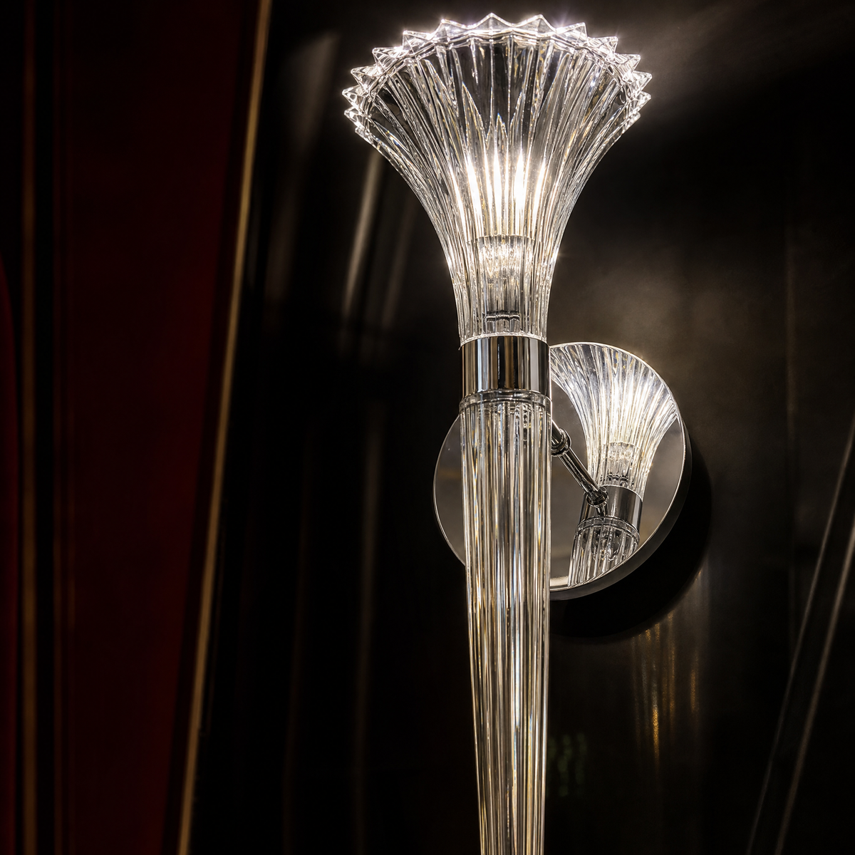 Chrome Clear Fluted Glass Trumpet Wall Sconce