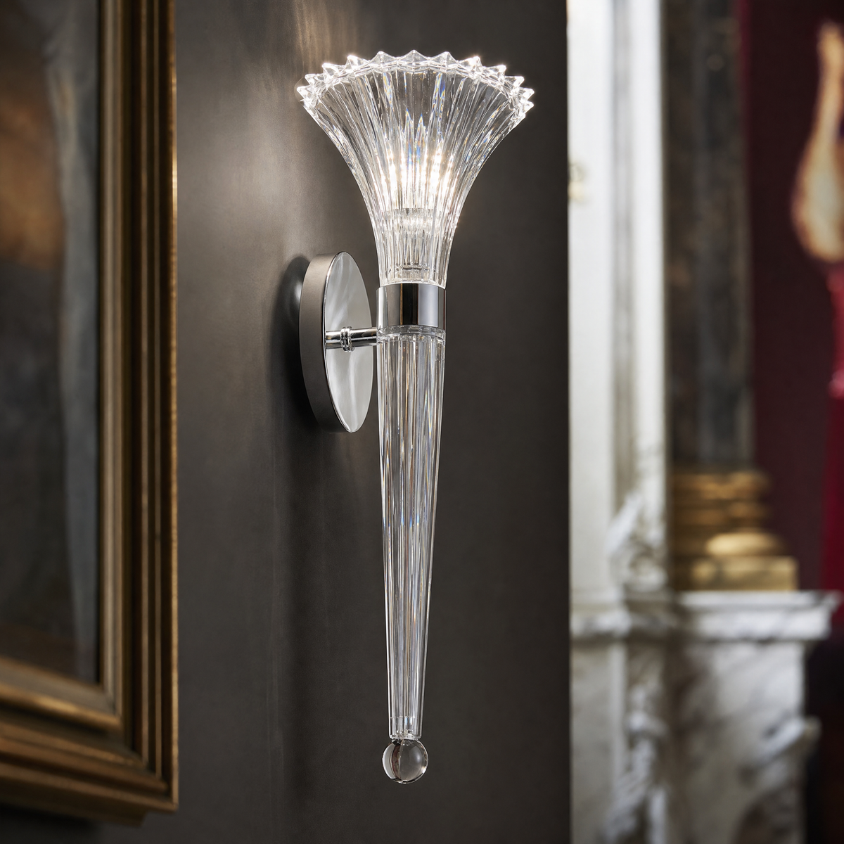 Chrome Clear Fluted Glass Trumpet Wall Sconce