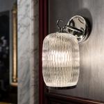 Chrome Ribbed Cylindrical Glass Wall Sconce