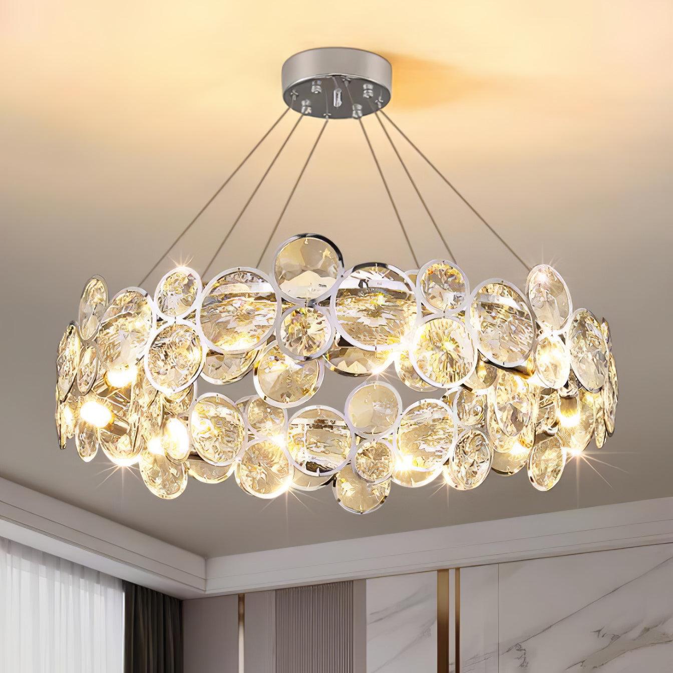 Chrome Round Crystal Chandelier with Sparkling Clear Crystals