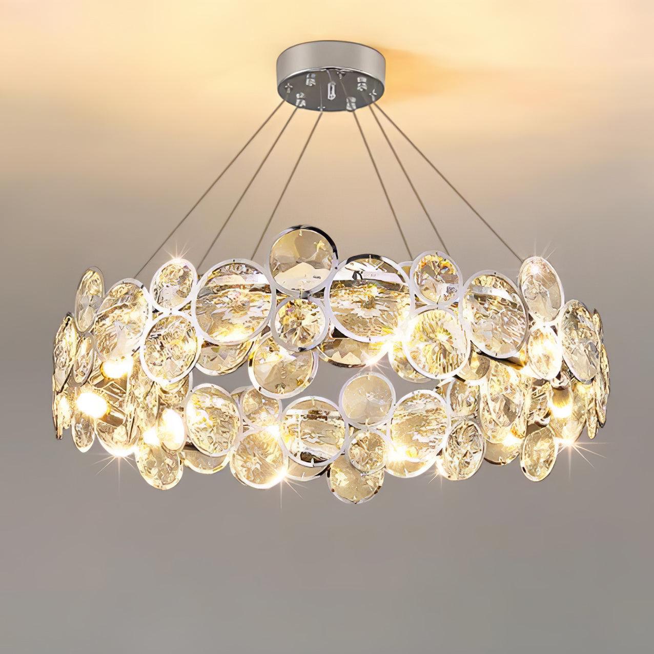 Chrome Round Crystal Chandelier with Sparkling Clear Crystals