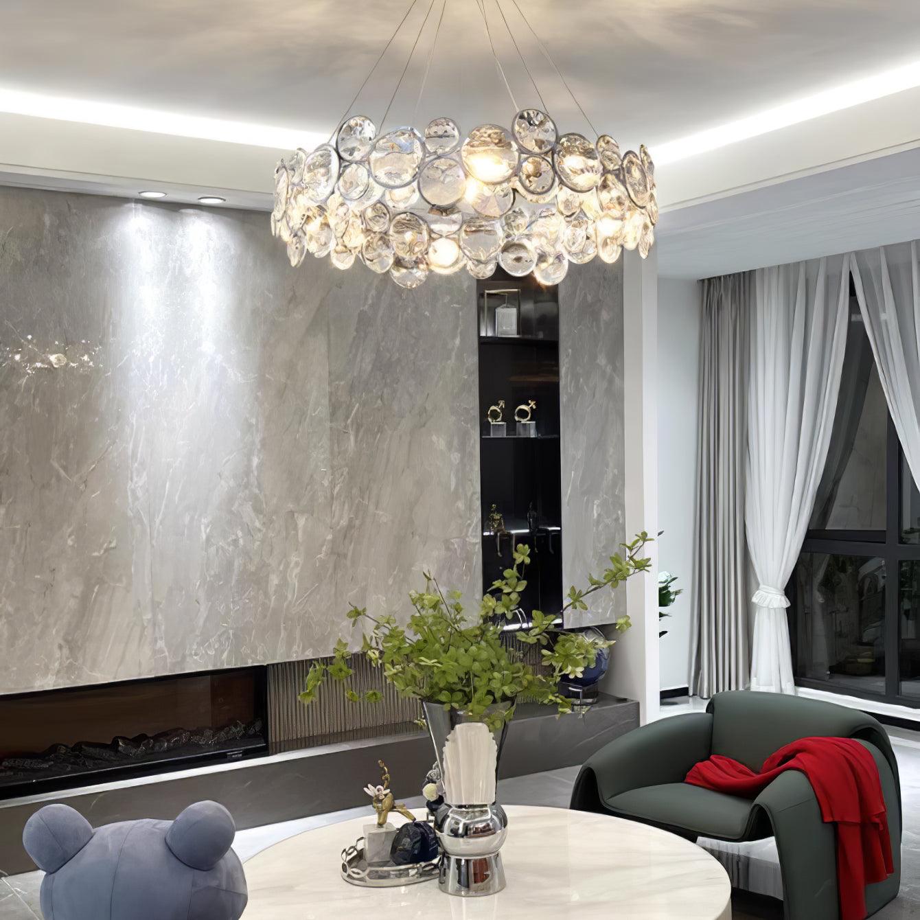 Chrome Round Crystal Chandelier with Sparkling Clear Crystals