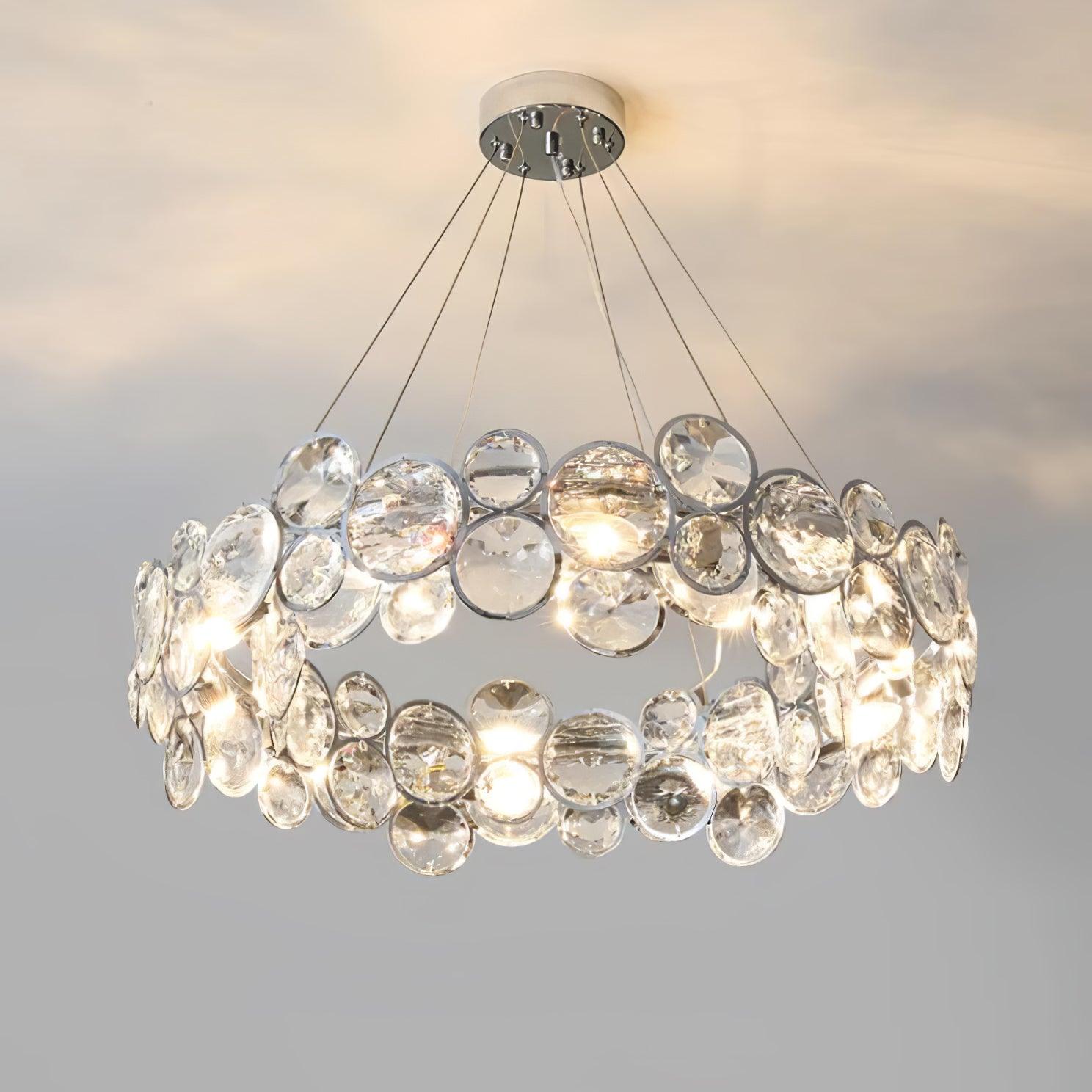 Chrome Round Crystal Chandelier with Sparkling Clear Crystals