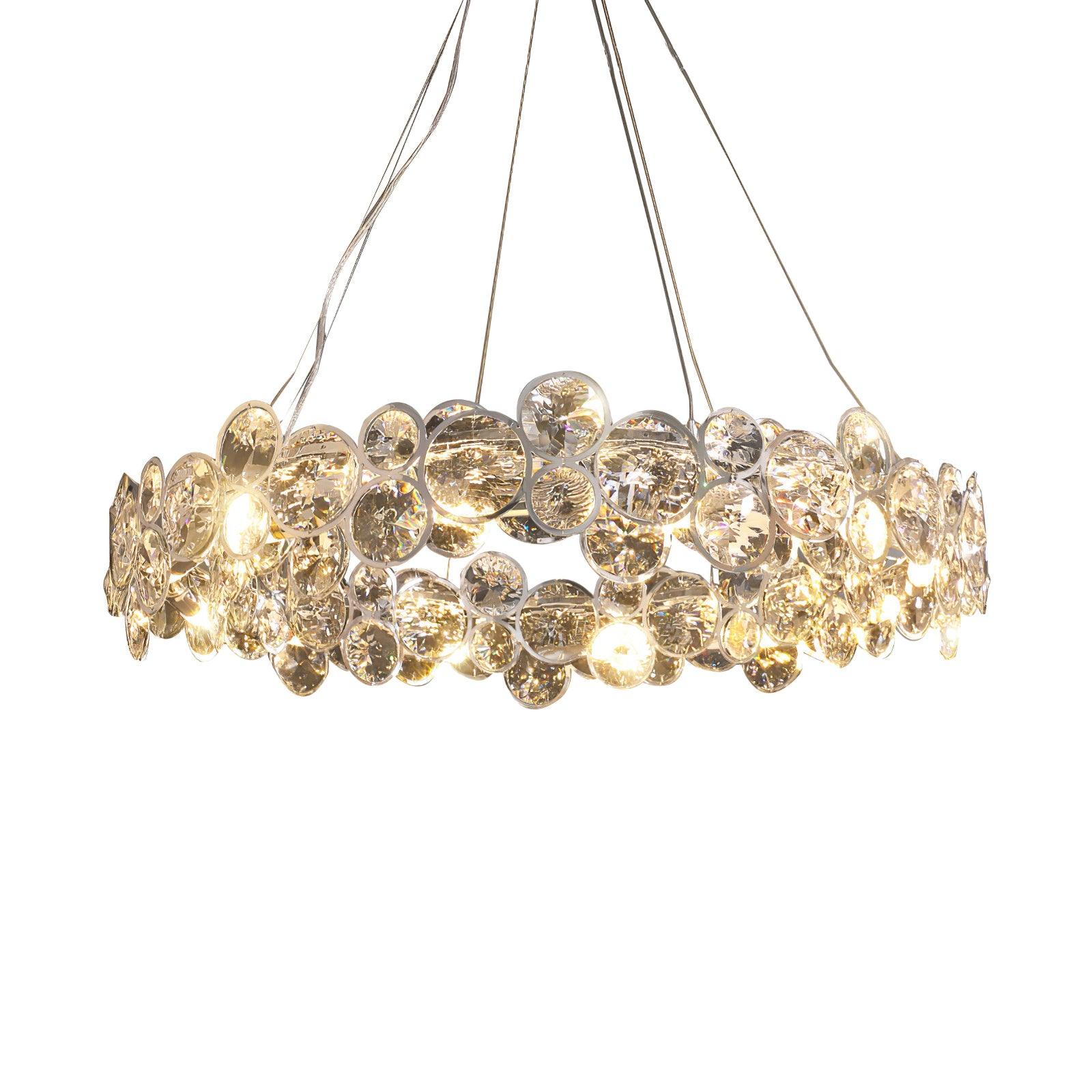 Chrome Round Crystal Chandelier with Sparkling Clear Crystals
