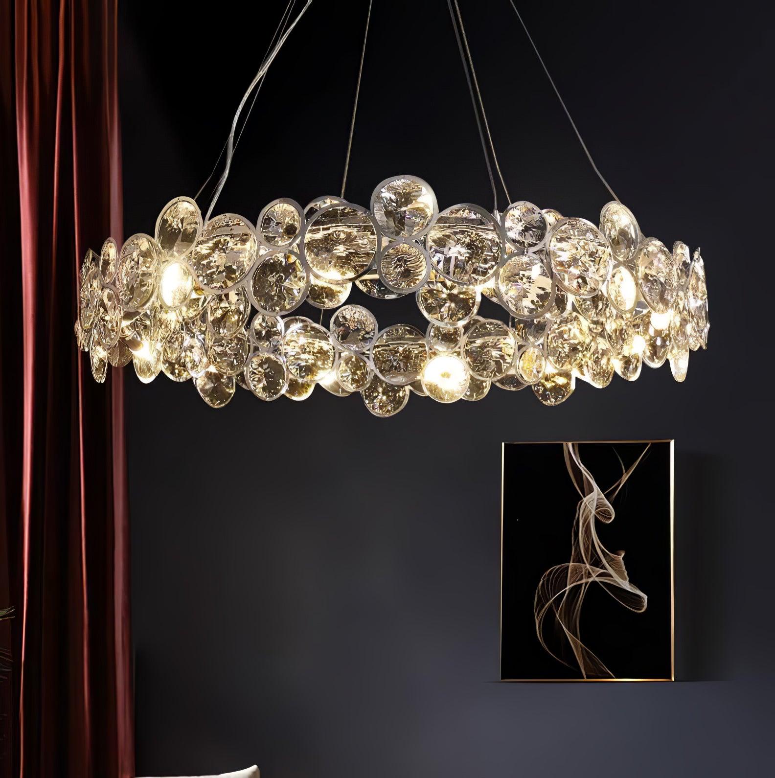 Chrome Round Crystal Chandelier with Sparkling Clear Crystals