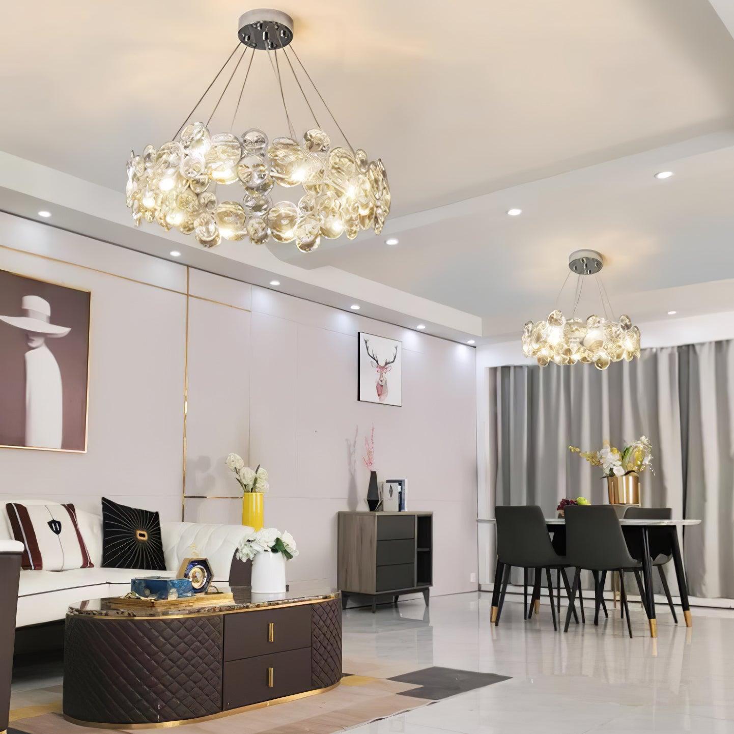 Chrome Round Crystal Chandelier with Sparkling Clear Crystals