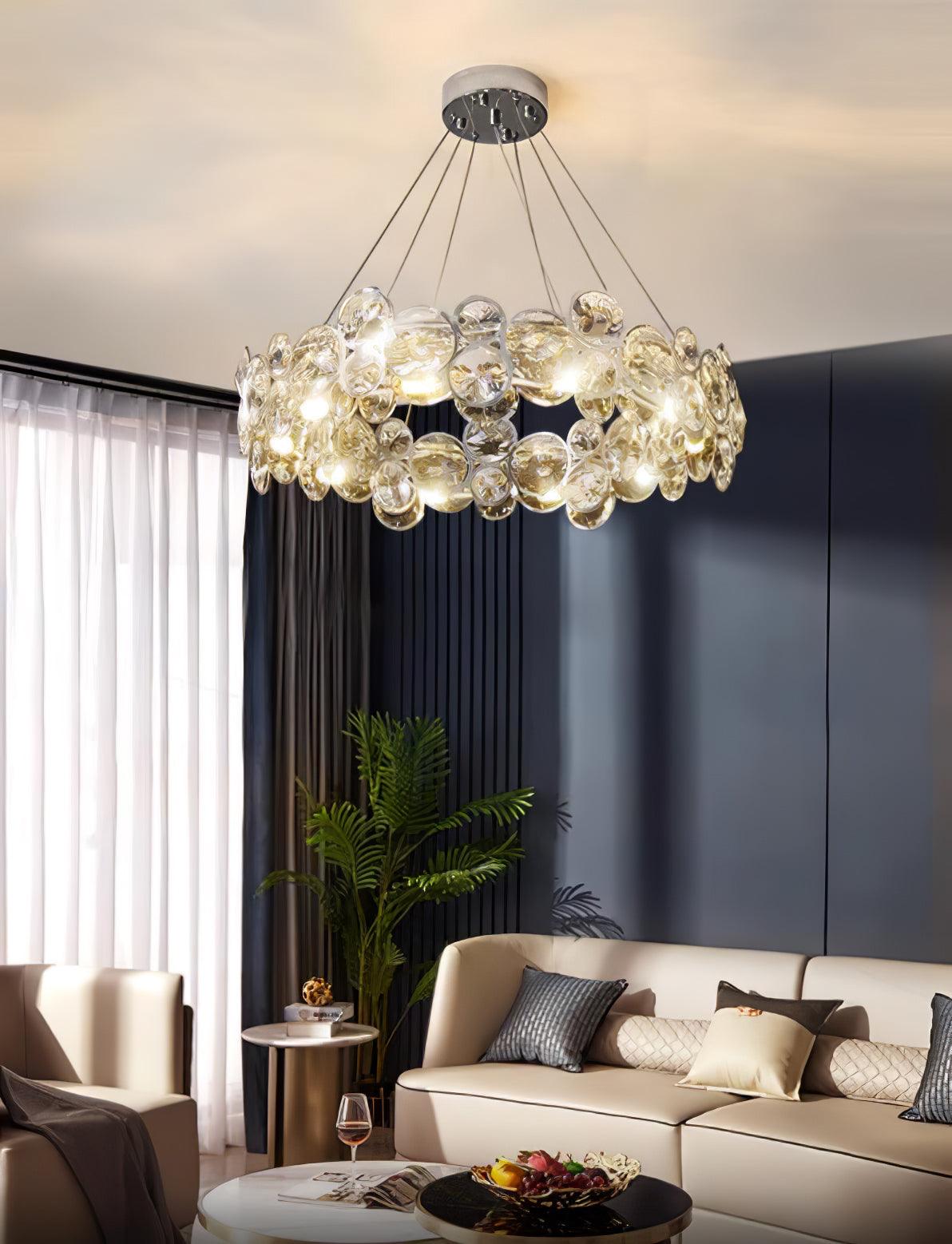Chrome Round Crystal Chandelier with Sparkling Clear Crystals