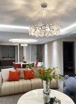 Chrome Round Crystal Chandelier with Sparkling Clear Crystals