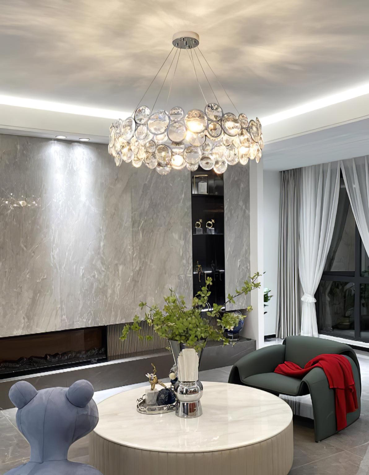 Chrome Round Crystal Chandelier with Sparkling Clear Crystals