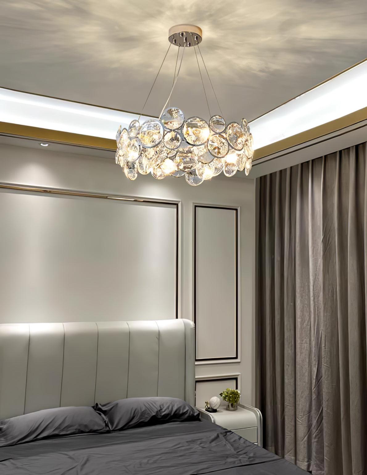 Chrome Round Crystal Chandelier with Sparkling Clear Crystals
