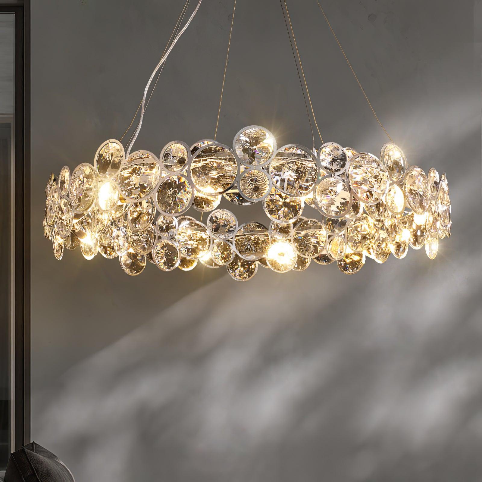 Chrome Round Crystal Chandelier with Sparkling Clear Crystals