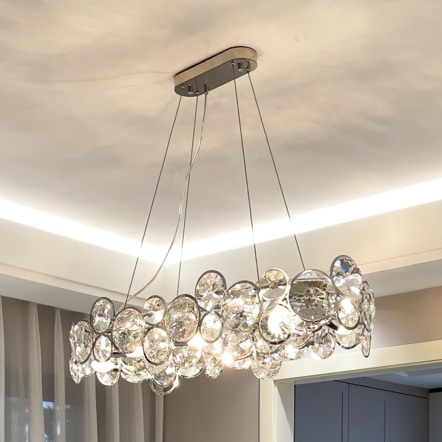 Chrome Round Crystal Chandelier with Sparkling Clear Crystals