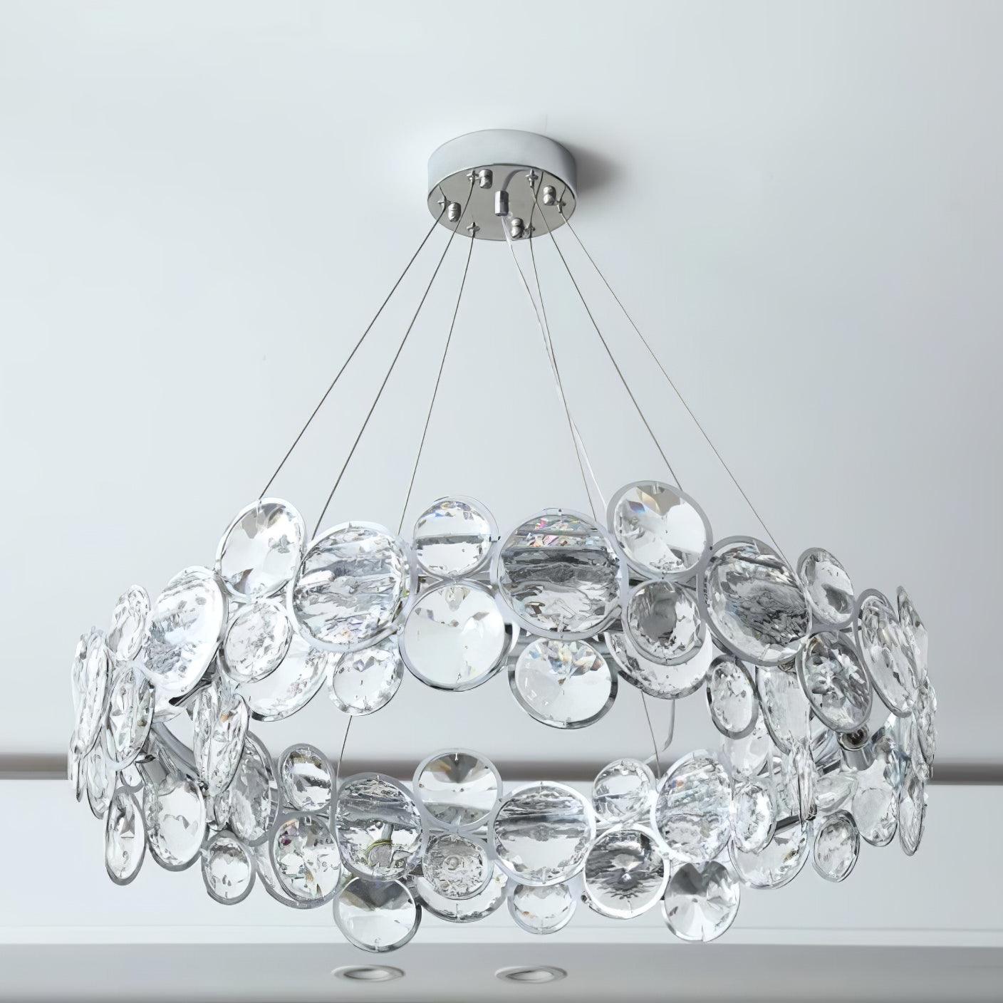 Chrome Round Crystal Chandelier with Sparkling Clear Crystals