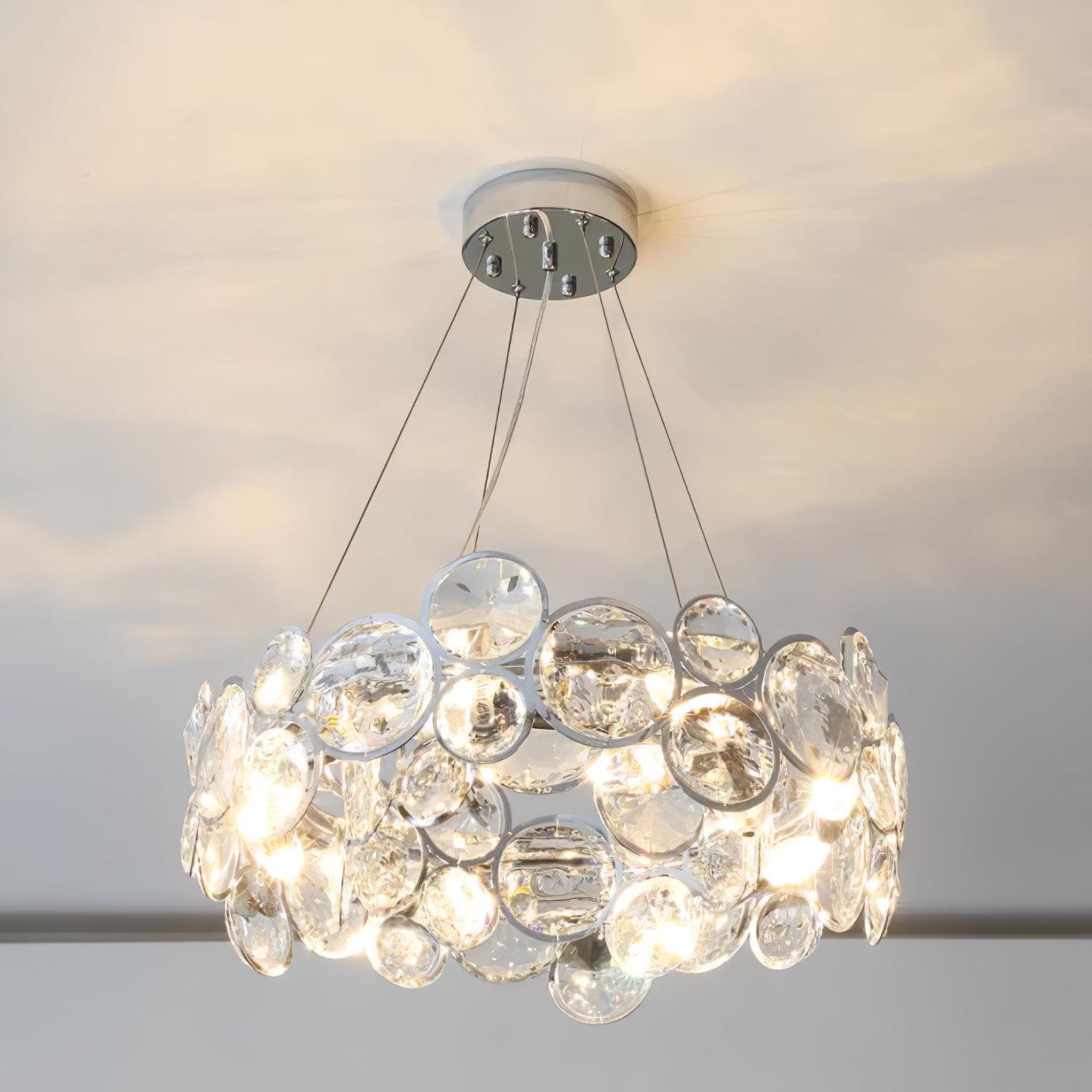 Chrome Round Crystal Chandelier with Sparkling Clear Crystals