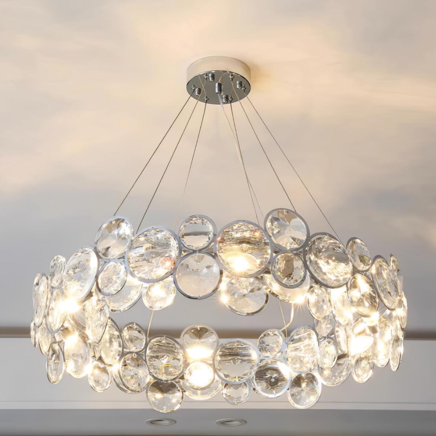 Chrome Round Crystal Chandelier with Sparkling Clear Crystals