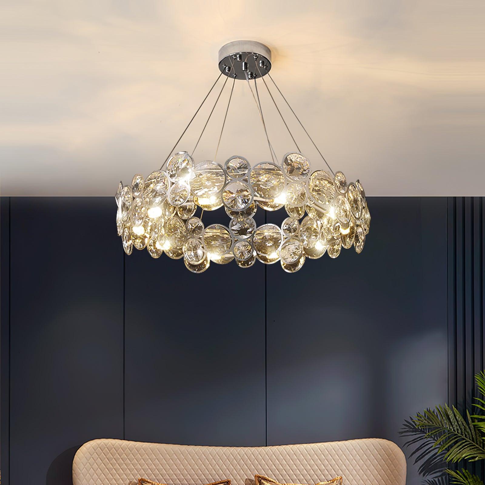 Chrome Round Crystal Chandelier with Sparkling Clear Crystals