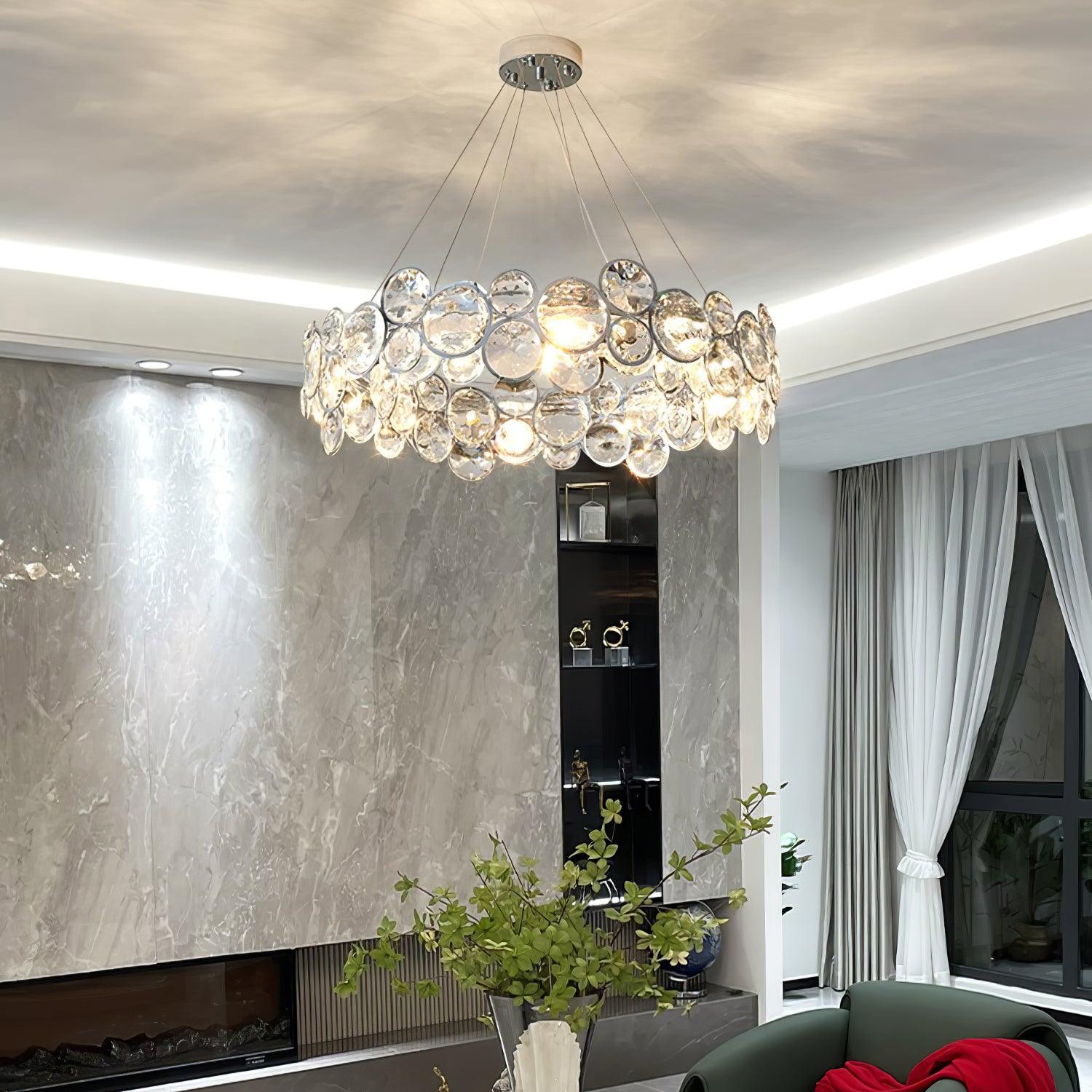 Chrome Round Crystal Chandelier with Sparkling Clear Crystals