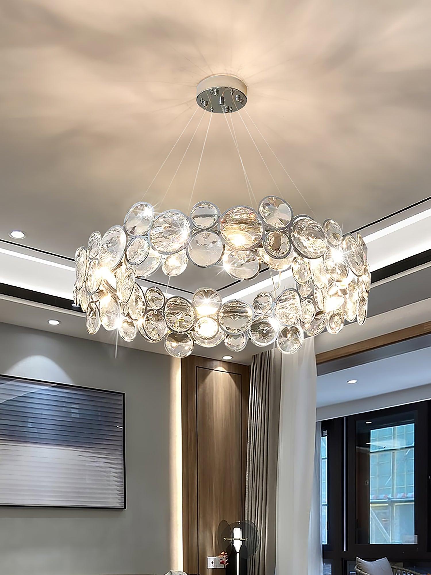 Chrome Round Crystal Chandelier with Sparkling Clear Crystals