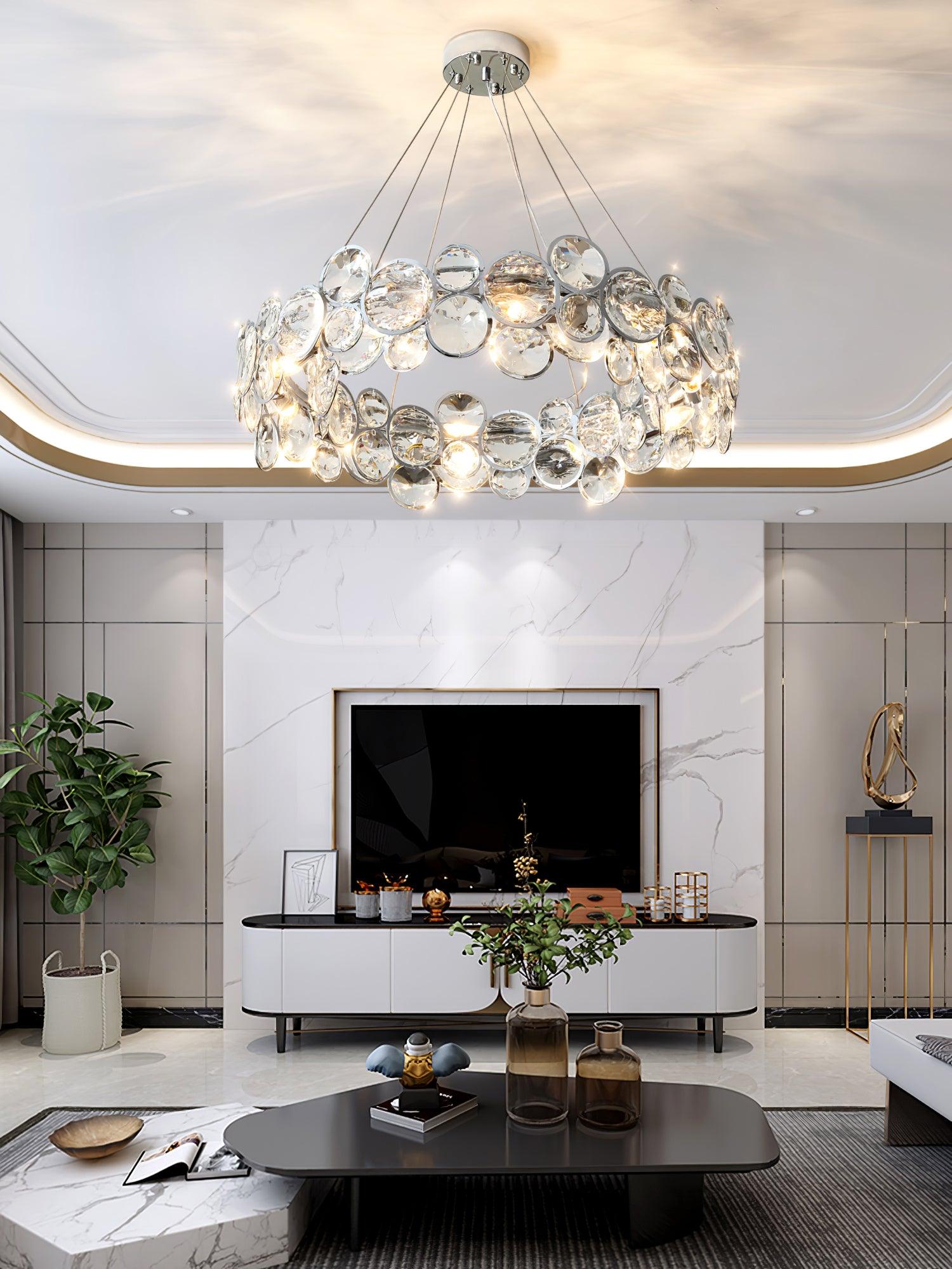 Chrome Round Crystal Chandelier with Sparkling Clear Crystals