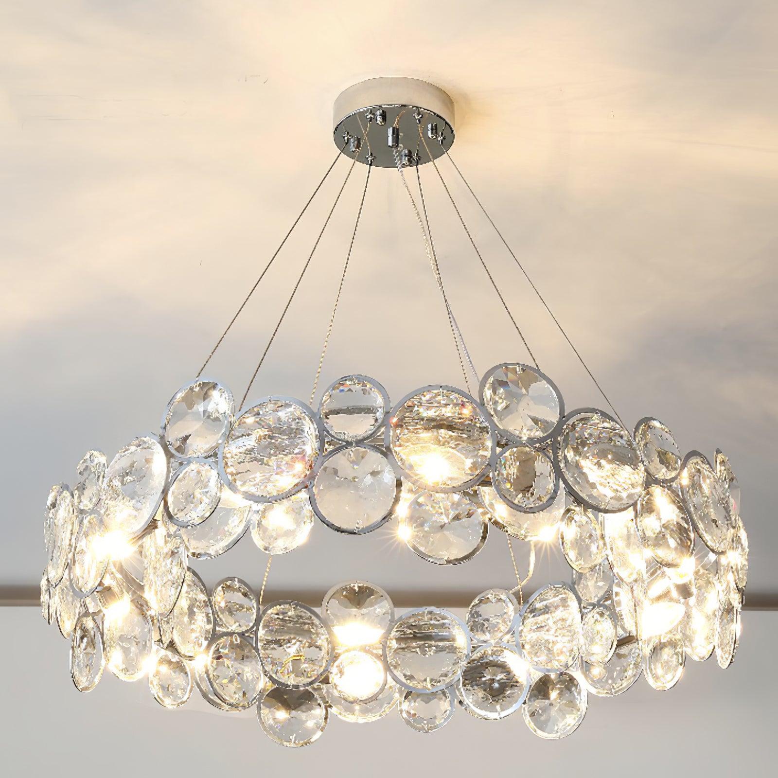 Chrome Round Crystal Chandelier with Sparkling Clear Crystals
